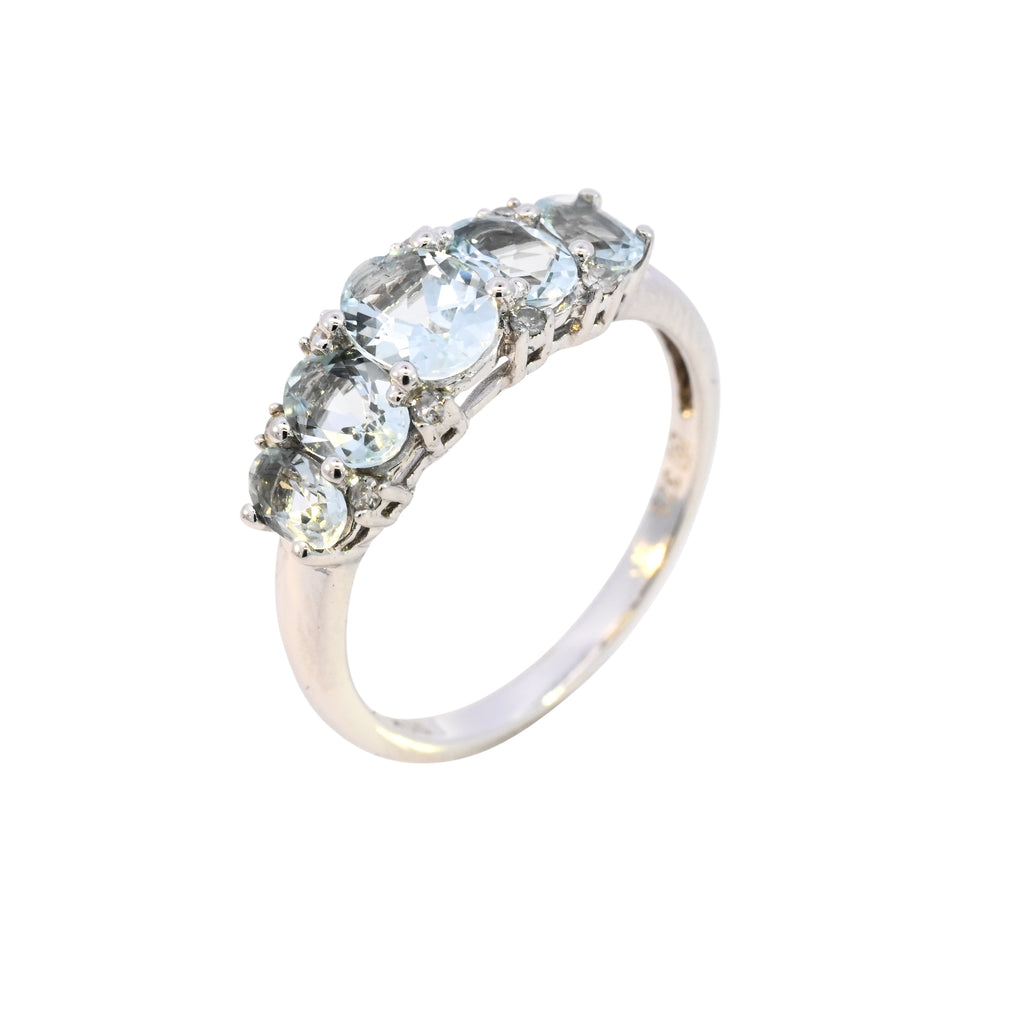 9ct White Gold Aquamarine & Diamond Ring (SH24-224)