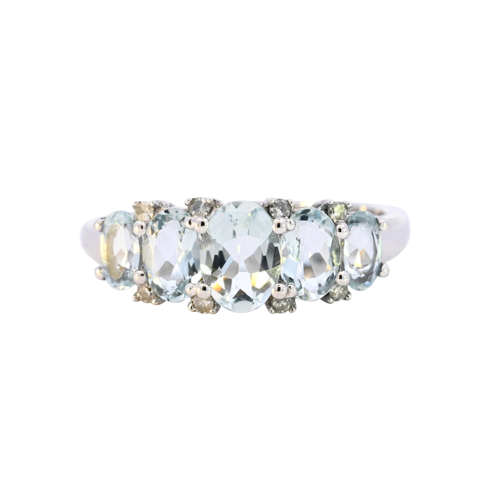 9ct White Gold Aquamarine & Diamond Ring (SH24-224)