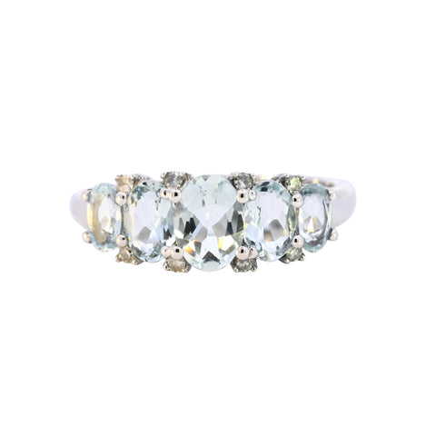 9ct White Gold Aquamarine & Diamond Ring (SH24-224)