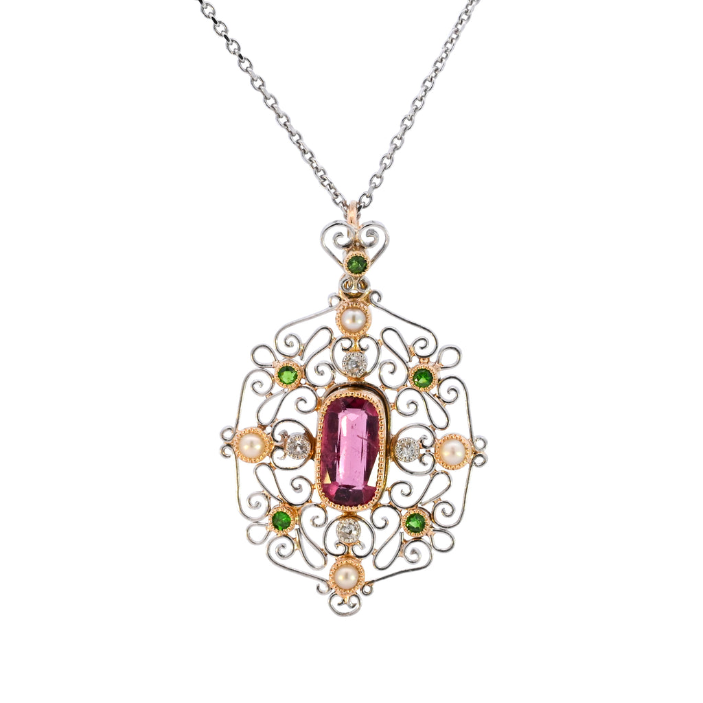Antique Platinum & Gold Multi Stone Necklace (SH24-228)