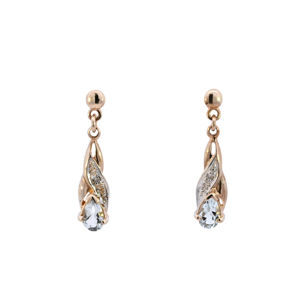 9ct Yellow Gold Blue Topaz & Diamond Drop Studs (SH24-244)