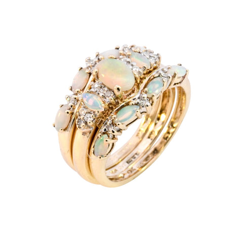 9ct Yellow Gold Opal & Diamond Trio of Rings