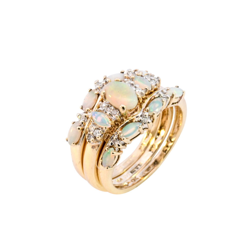 9ct Yellow Gold Opal & Diamond Trio of Rings (SH24-246)
