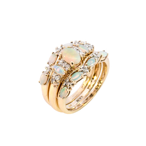 9ct Yellow Gold Opal & Diamond Trio of Rings (SH24-246)
