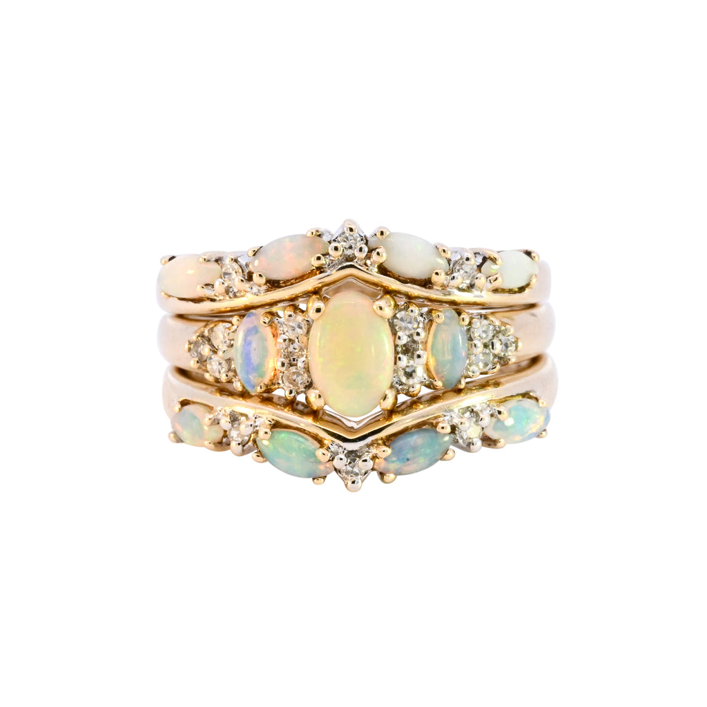 9ct Yellow Gold Opal & Diamond Trio of Rings