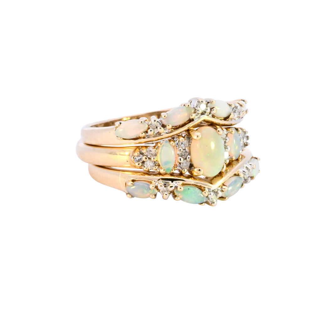 9ct Yellow Gold Opal & Diamond Trio of Rings