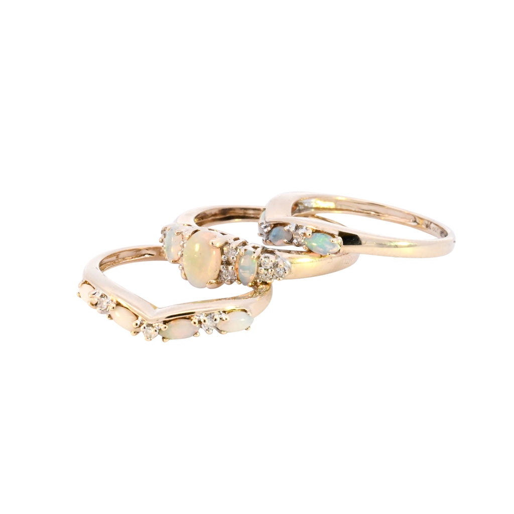 9ct Yellow Gold Opal & Diamond Trio of Rings