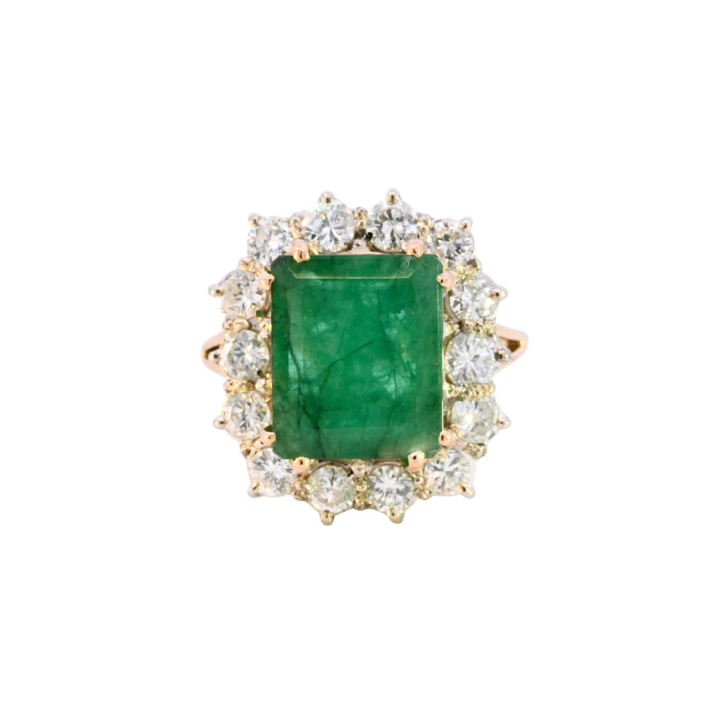 18ct Yellow Gold 5.77ct Emerald & Diamond Ring