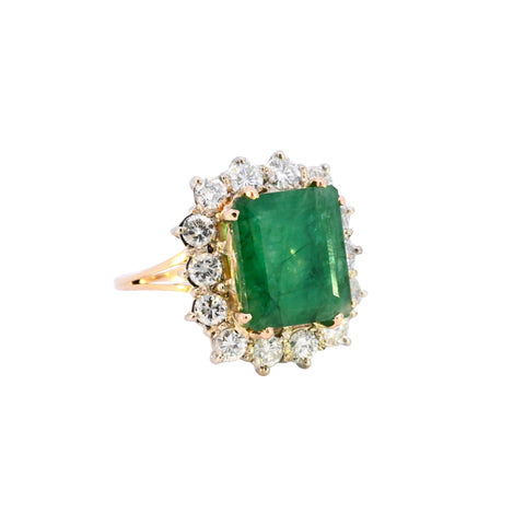 18ct Yellow Gold 5.77ct Emerald & Diamond Ring (SH24-251)