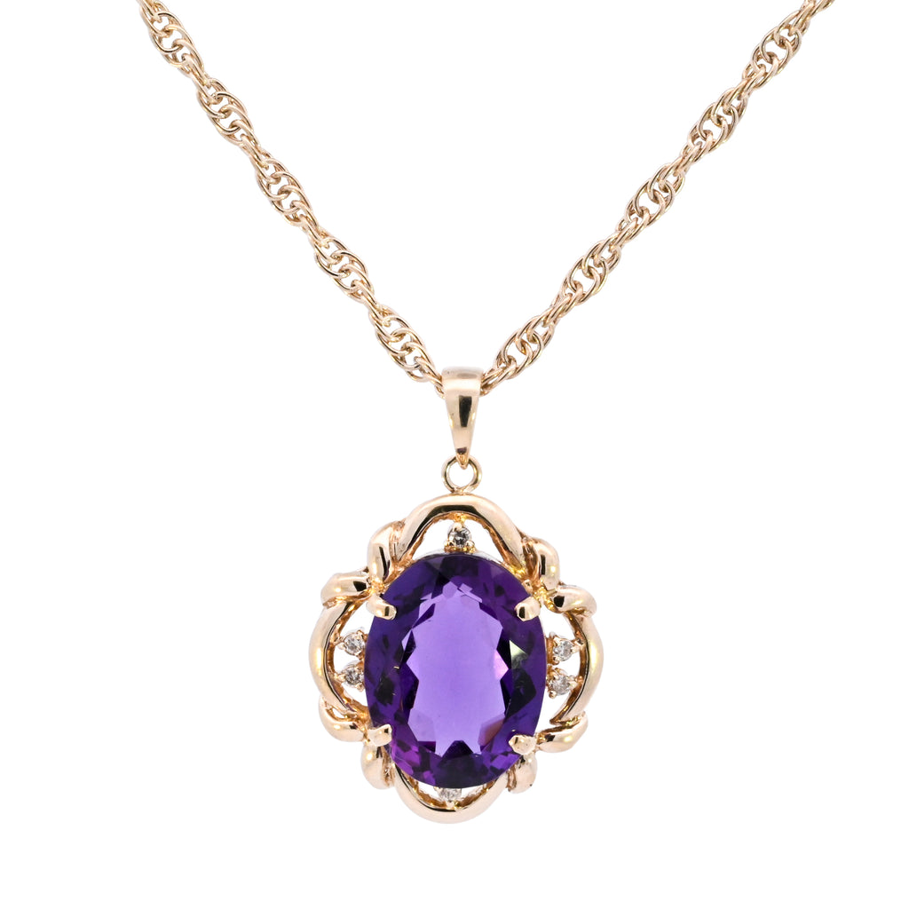 9ct Yellow Gold Amethyst & Diamond Necklace (SH24-260)