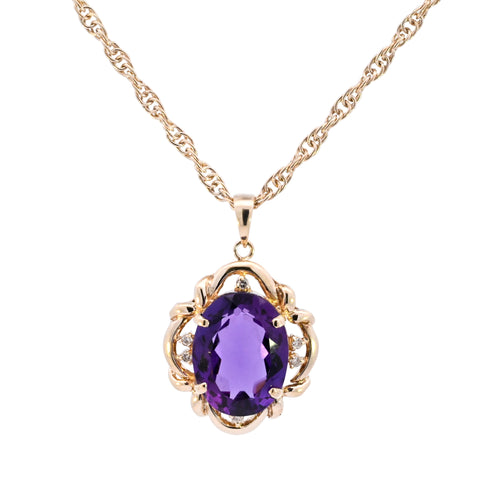 9ct Yellow Gold Amethyst & Diamond Necklace