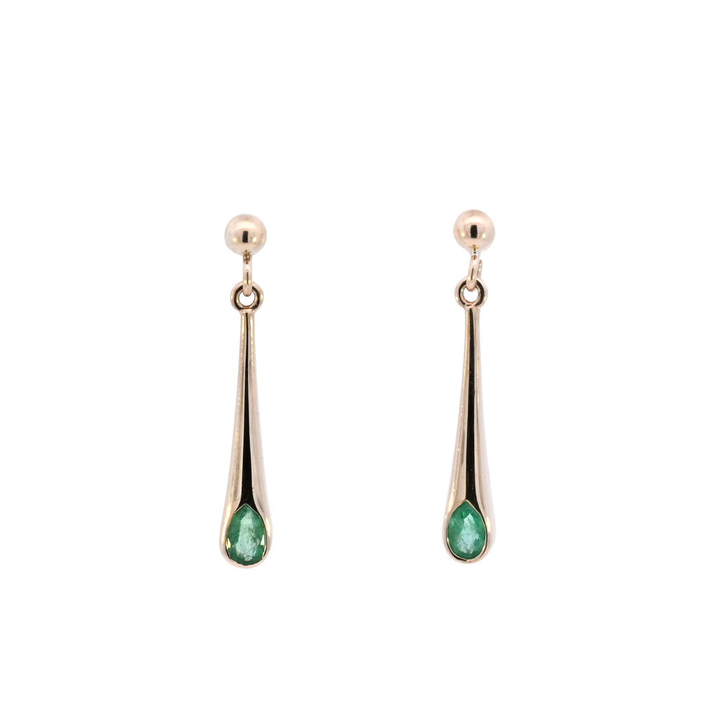 9ct Yellow Gold Emerald Drop Studs (SH24-266)