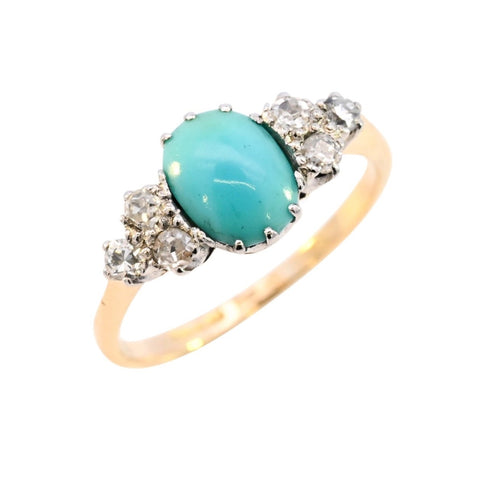 Antique 18ct Gold Turquoise & Diamond Ring