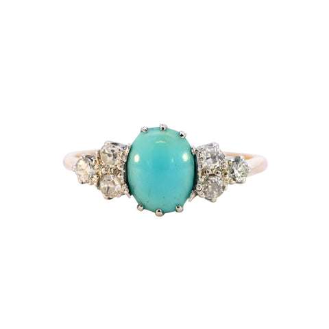 Antique 18ct Gold Turquoise & Diamond Ring