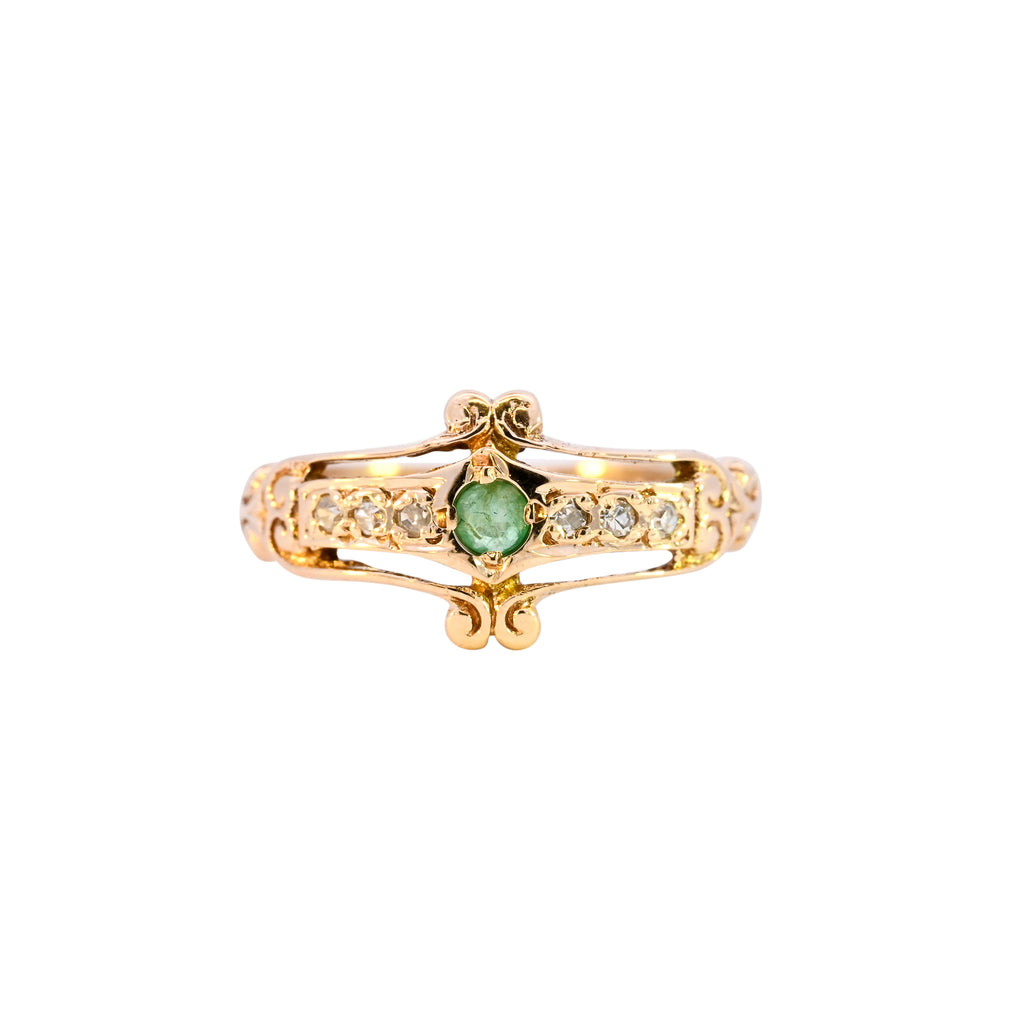 9ct Yellow Gold Emerald & Diamond Ring (SH24-280)