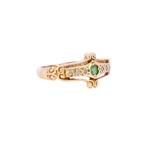 9ct Yellow Gold Emerald & Diamond Ring