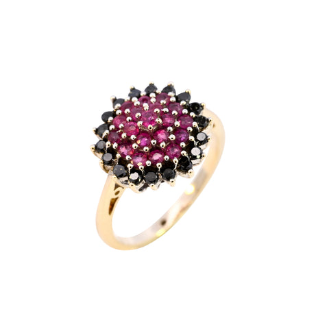 9ct Yellow Gold Ruby & Black Diamond Ring (SH24-285)