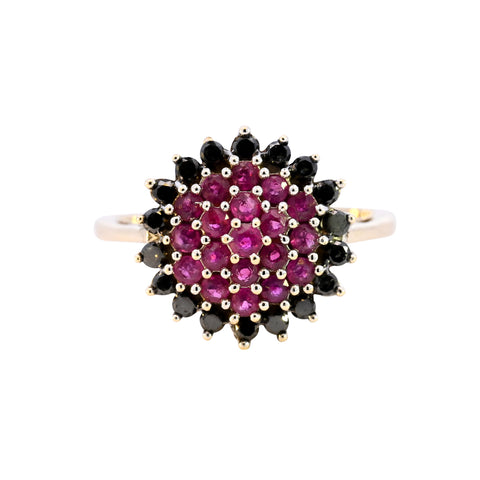 9ct Yellow Gold Ruby & Black Diamond Ring (SH24-285)