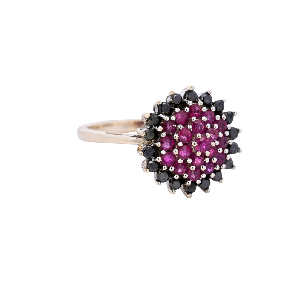 9ct Yellow Gold Ruby & Black Diamond Ring