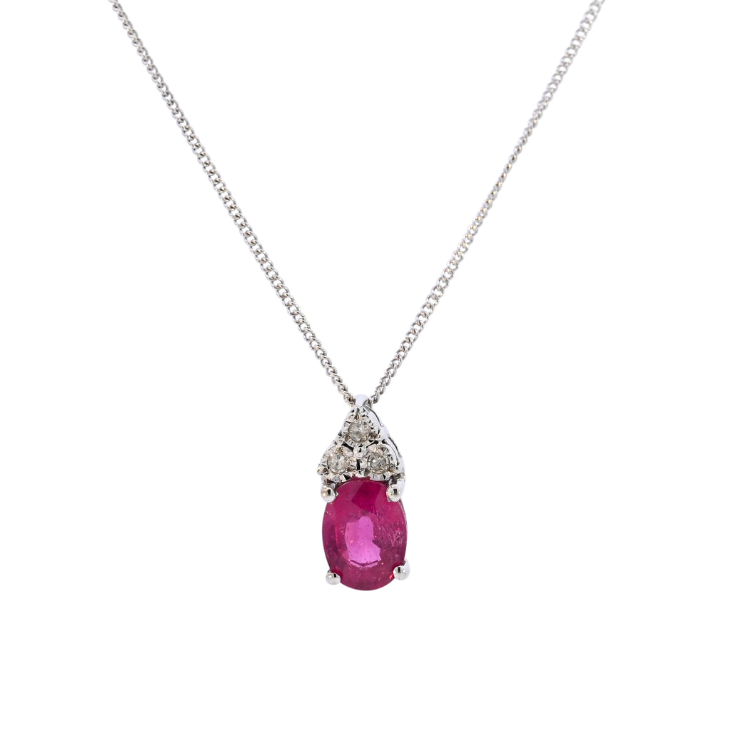 9ct White Gold Ruby & Diamond Necklace (SH24-289)
