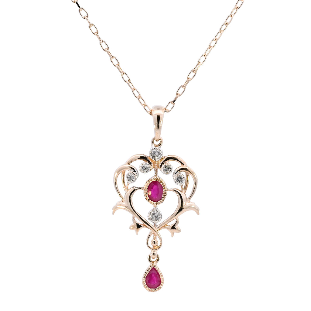 9ct Yellow Gold Ruby & Diamond Necklace (SH24-291)