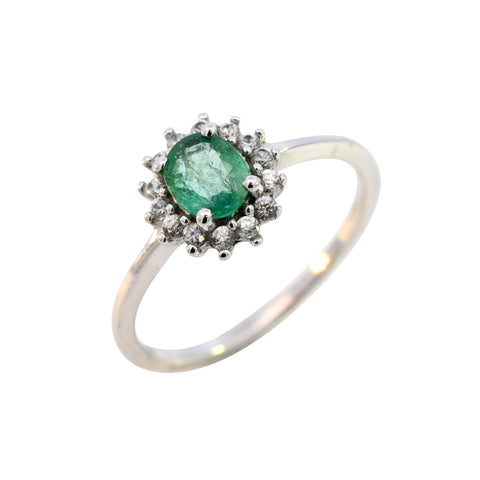 9ct White Gold Emerald & White Zircon Ring