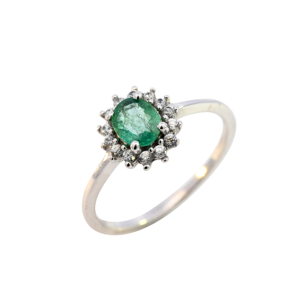 9ct White Gold Emerald & White Zircon Ring (SH24-302)