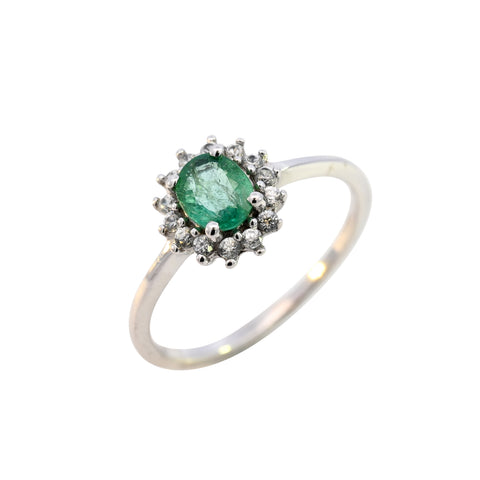 9ct White Gold Emerald & White Zircon Ring (SH24-302)