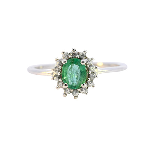 9ct White Gold Emerald & White Zircon Ring