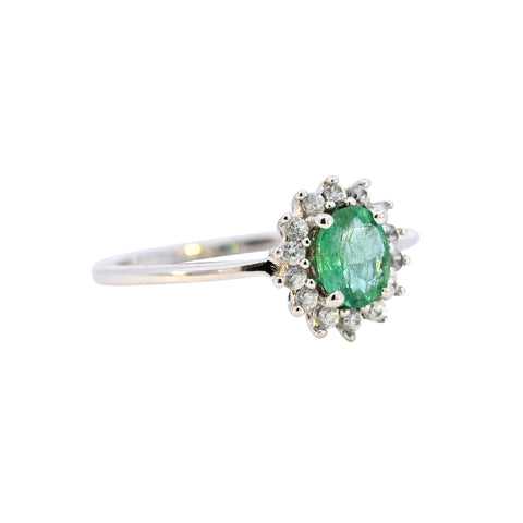 9ct White Gold Emerald & White Zircon Ring (SH24-302)