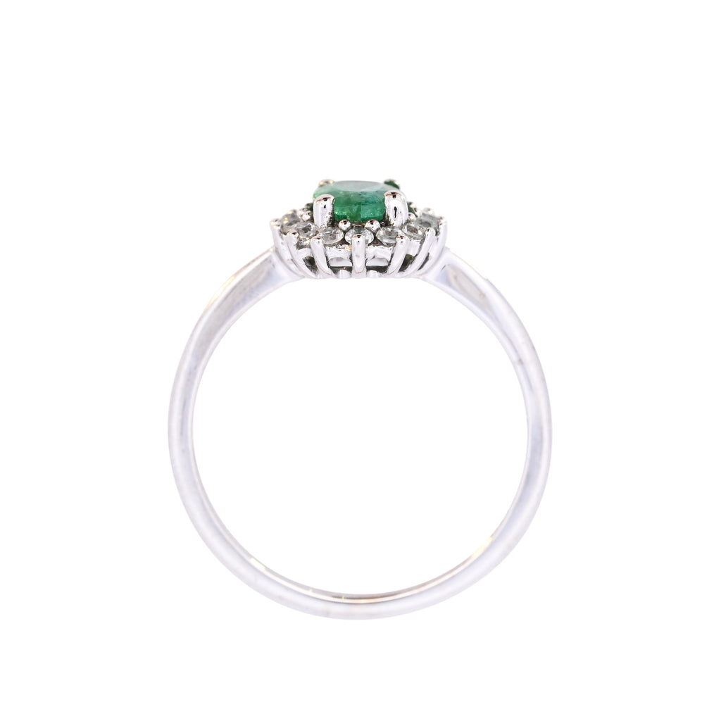 9ct White Gold Emerald & White Zircon Ring (SH24-302)
