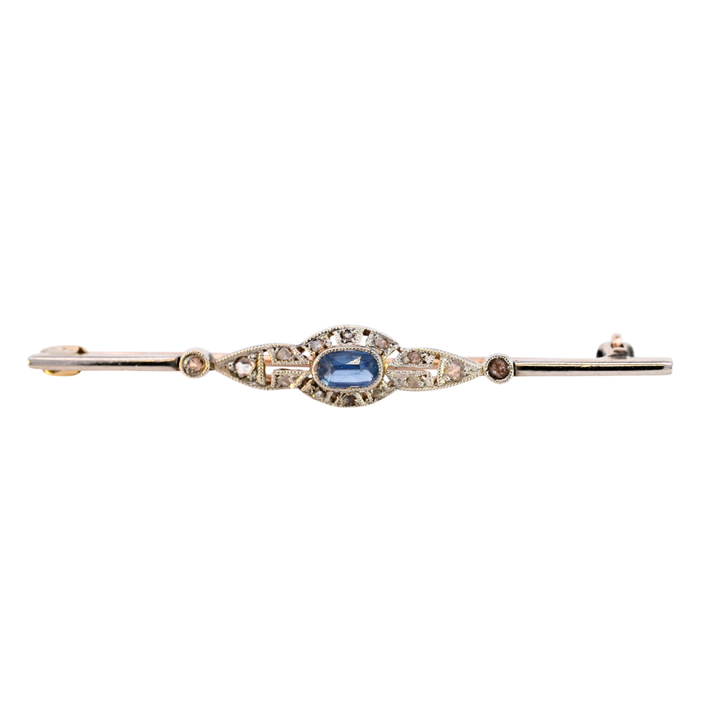 Antique 18ct & Platinum Sapphire & Diamond Brooch (SH24-315)