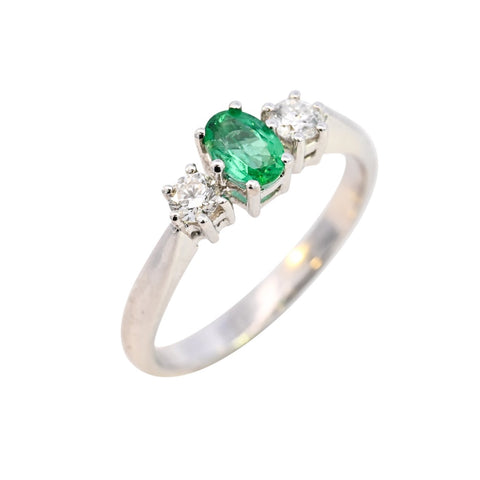 18ct White Gold Emerald & Diamond Ring