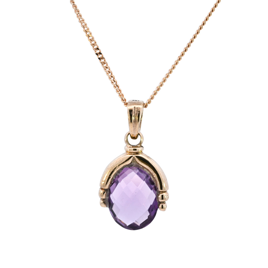 9ct Yellow Gold Amethyst Fob Necklace (SH24-316)