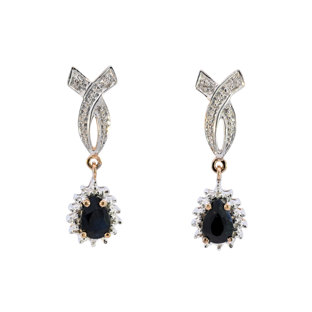 9ct Two Tone Sapphire & Diamond Drop Studs (SH24-319)