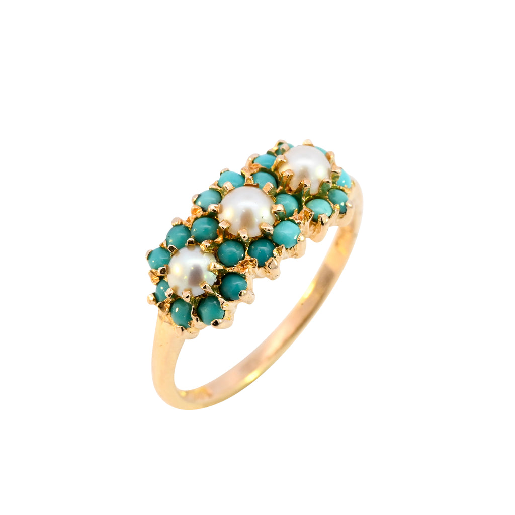 9ct Yellow Gold Turquoise & Pearl Ring (SH24-124)