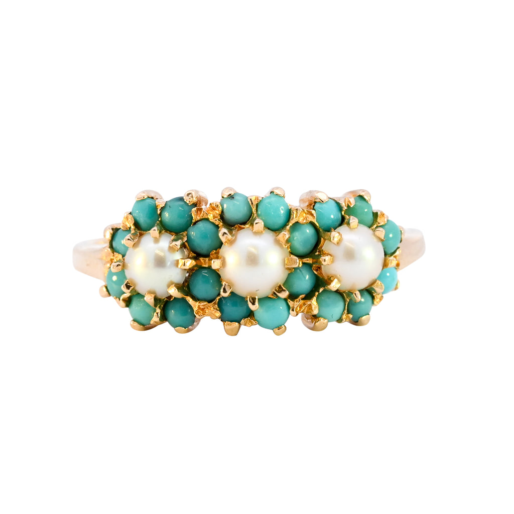 9ct Yellow Gold Turquoise & Pearl Ring