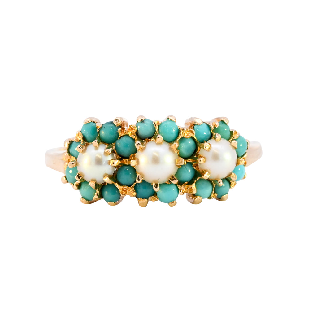 9ct Yellow Gold Turquoise & Pearl Ring (SH24-124)