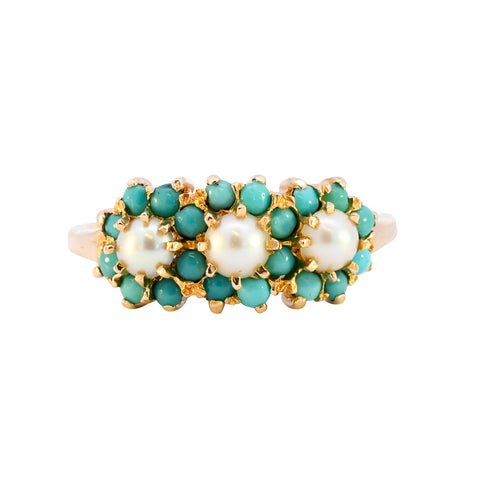 9ct Yellow Gold Turquoise & Pearl Ring (SH24-124)