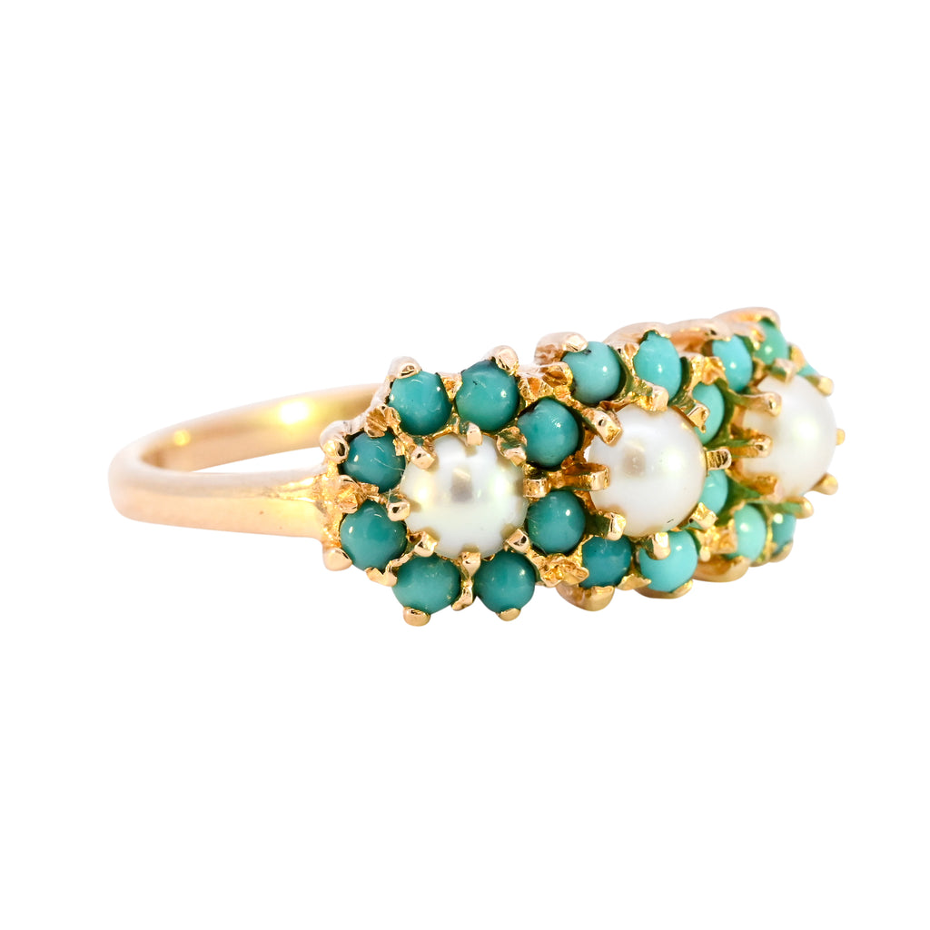9ct Yellow Gold Turquoise & Pearl Ring (SH24-124)