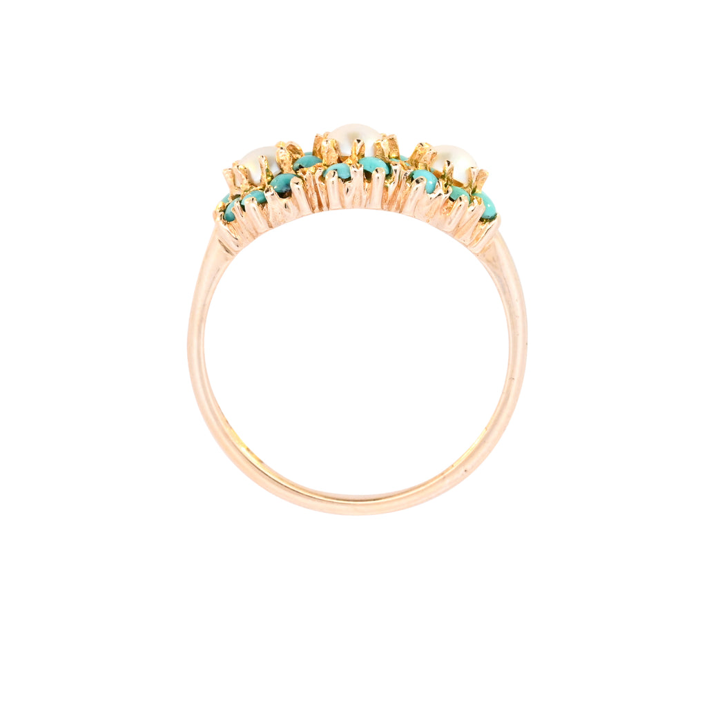 9ct Yellow Gold Turquoise & Pearl Ring