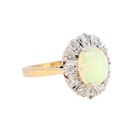 18ct Yellow Gold Opal & Diamond Ring