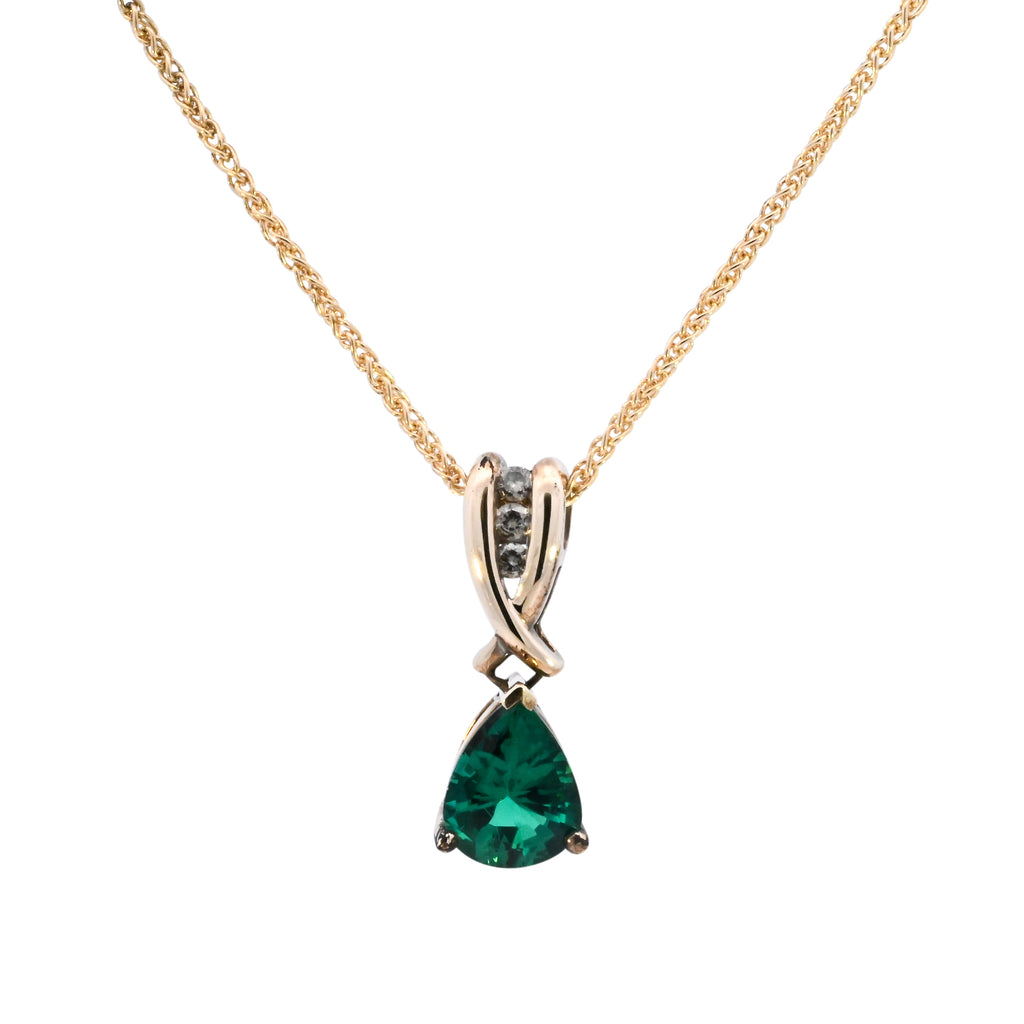 9ct Yellow Gold Syn. Emerald & Diamond Necklace (SH24-331)
