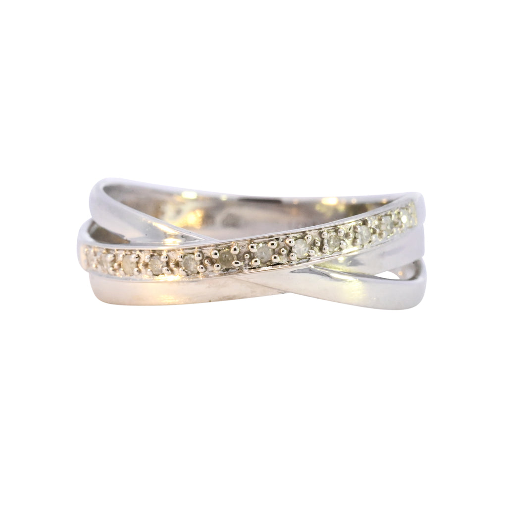 9ct White Gold 0.08ct Diamond Crossover Ring