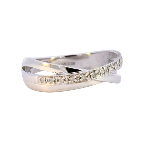 9ct White Gold 0.08ct Diamond Crossover Ring