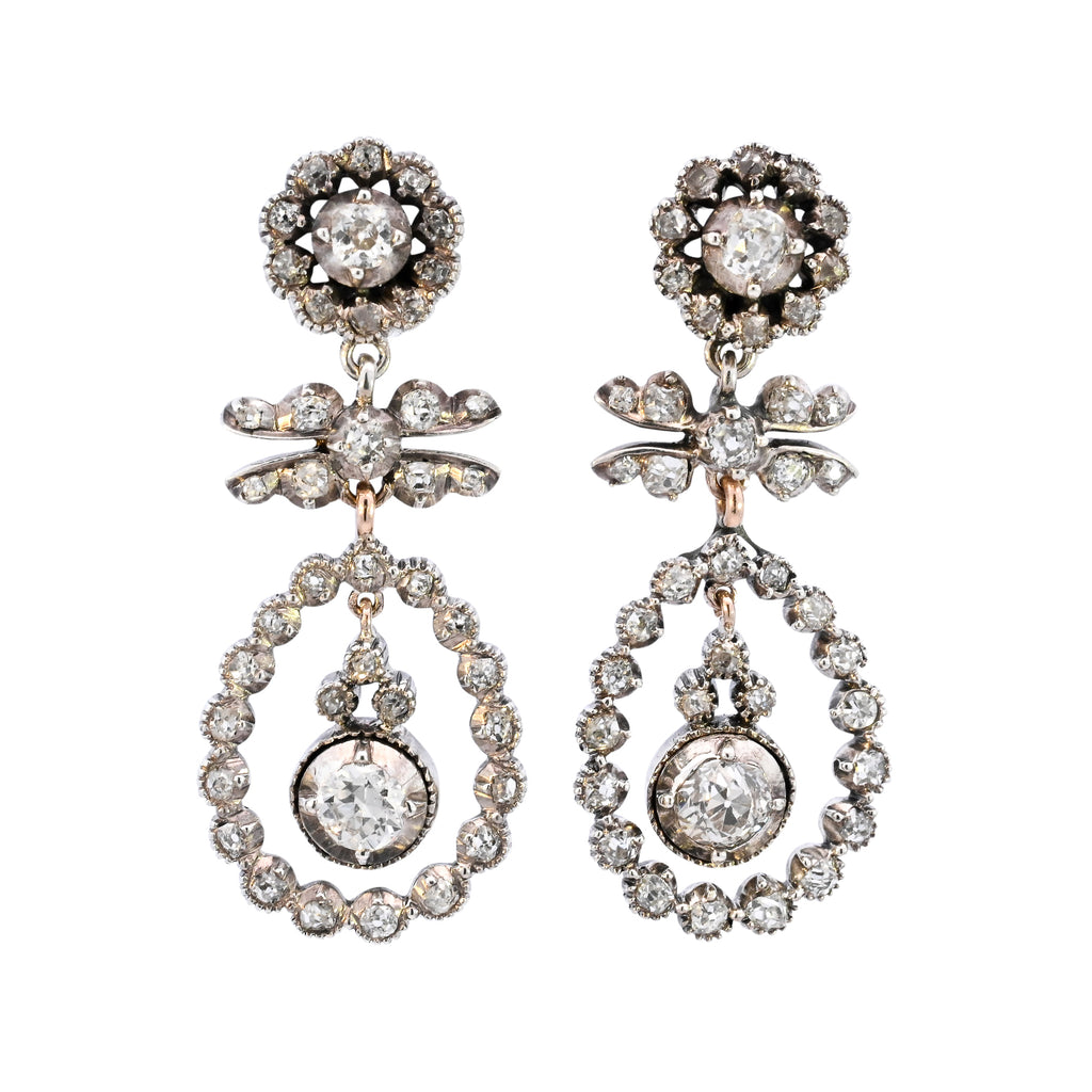 Antique Gold & Silver 2.60ct Diamond Earrings