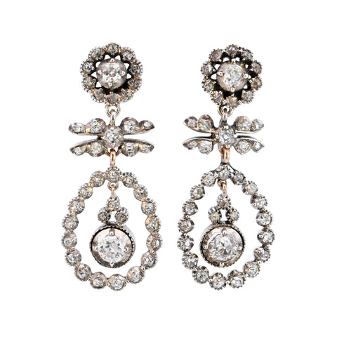 Antique Gold & Silver 2.60ct Diamond Earrings