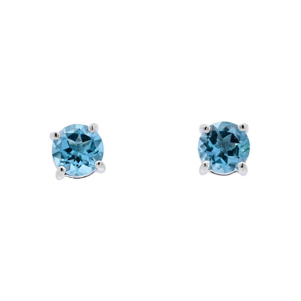 9ct White Gold Swiss Blue Topaz 6mm Studs (SD24-008)