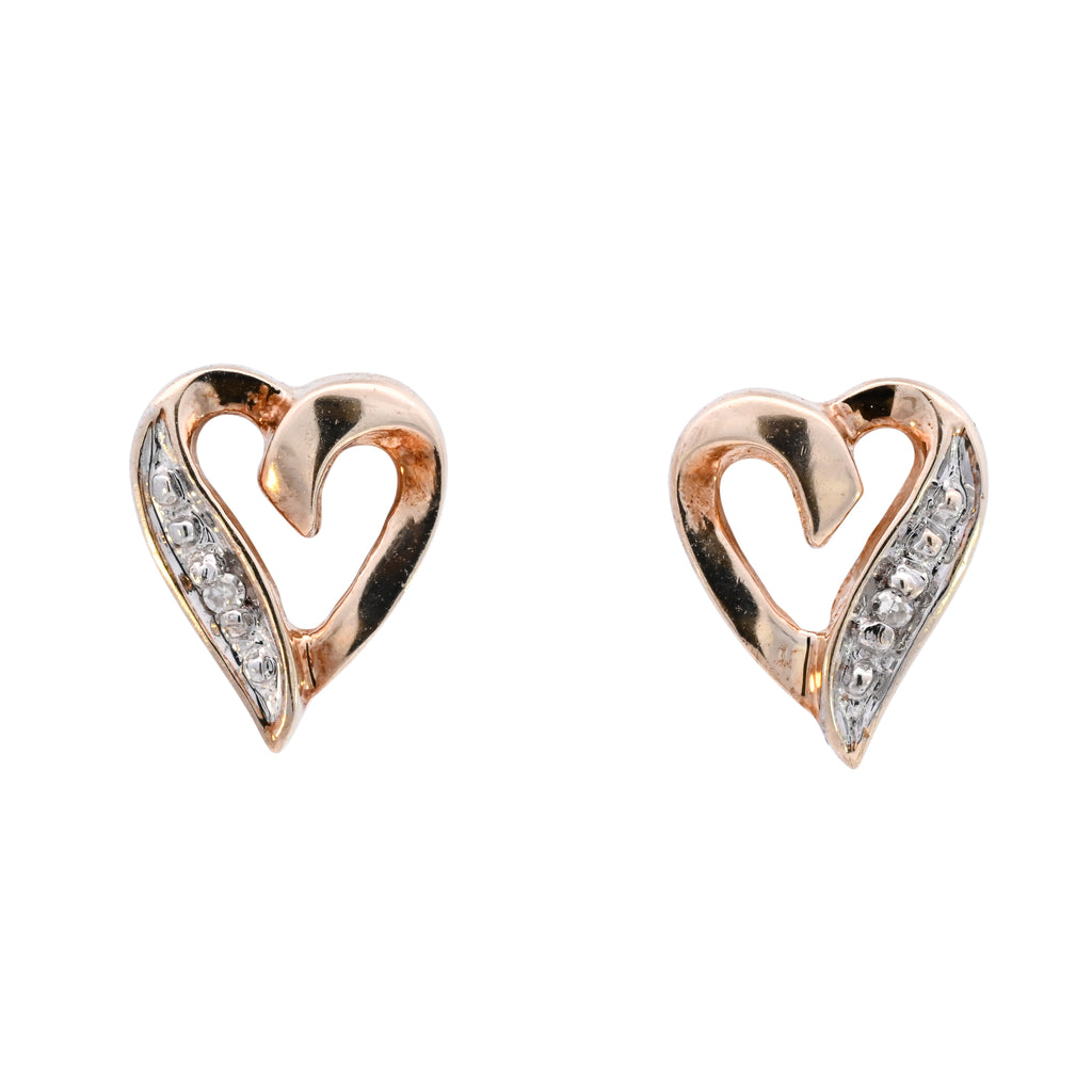 9ct Yellow Gold Diamond Set Heart Studs (SH24-081)