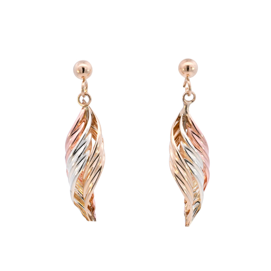 9ct Tri-Colour Gold Twist Drop Studs (SH24-096)